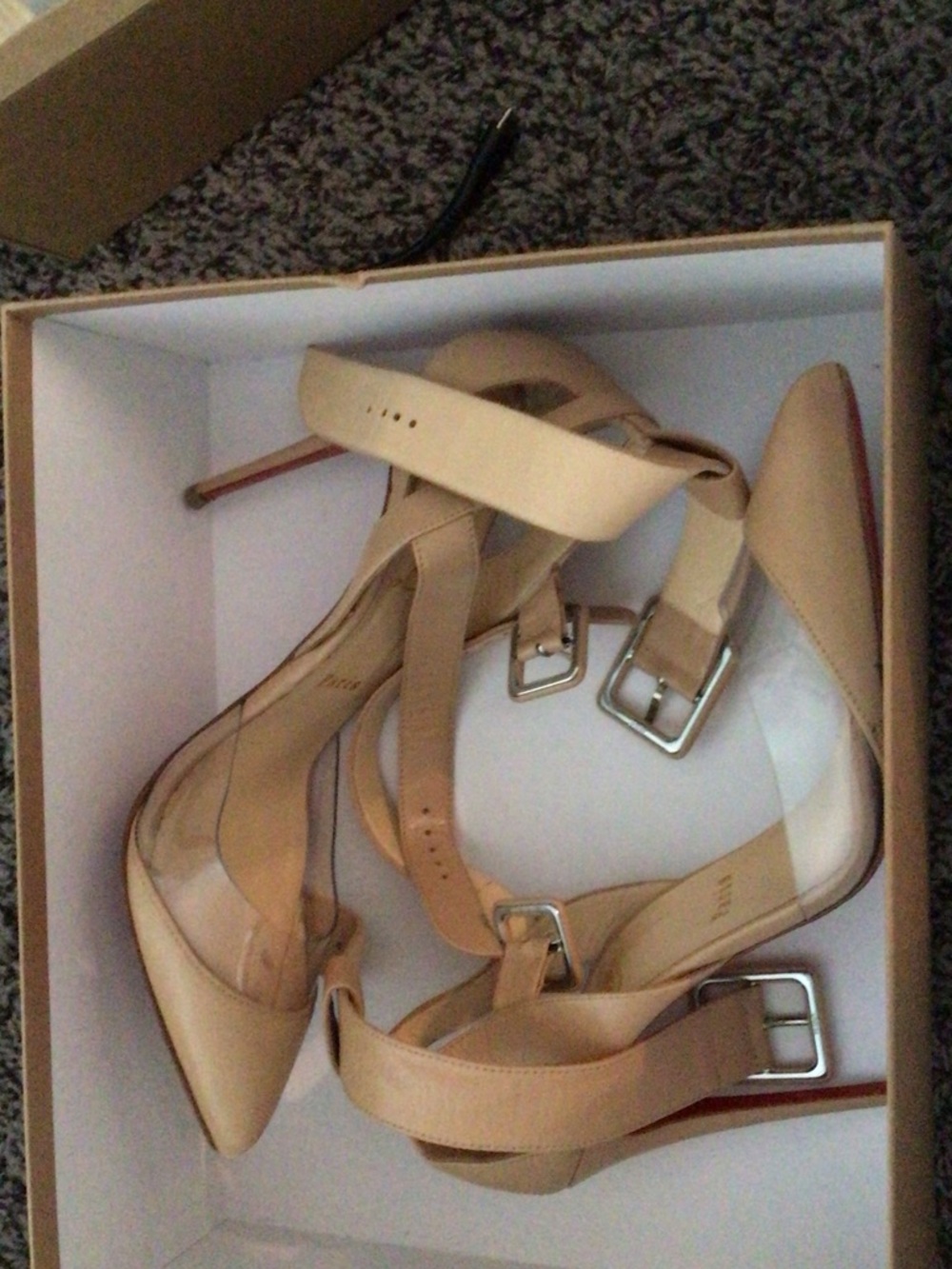 Christian Louboutin Nude Pointed-Toe Ankle-Strap Pumps